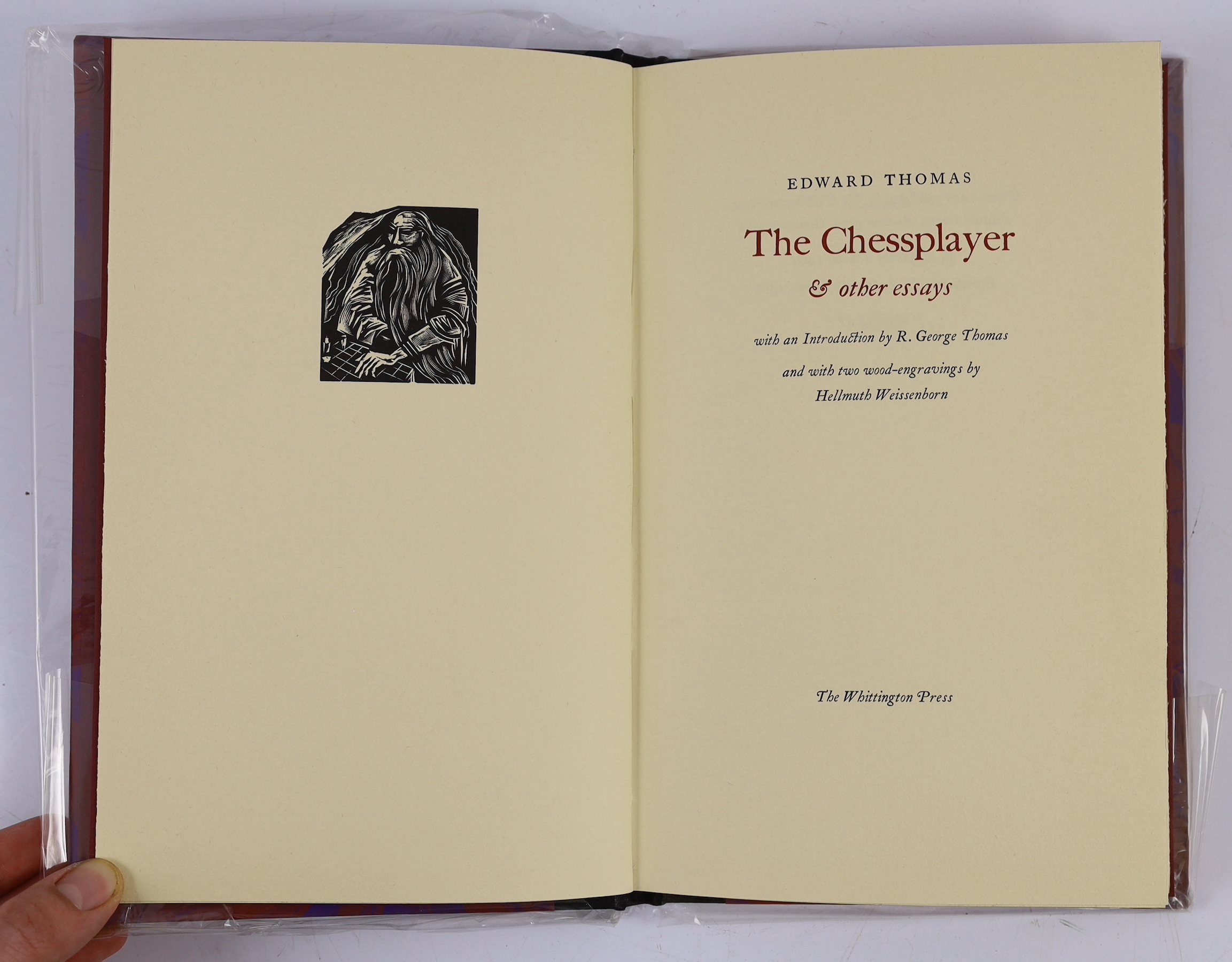 Thomas, Edward. The Chessplayer & other essays with an Introduction by R. George Thomas and with two wood-engravings by Hellmuth Weissenborn. The Whittington Press, Andoversford, Gloucestershire, 1981. Number 221 of a li